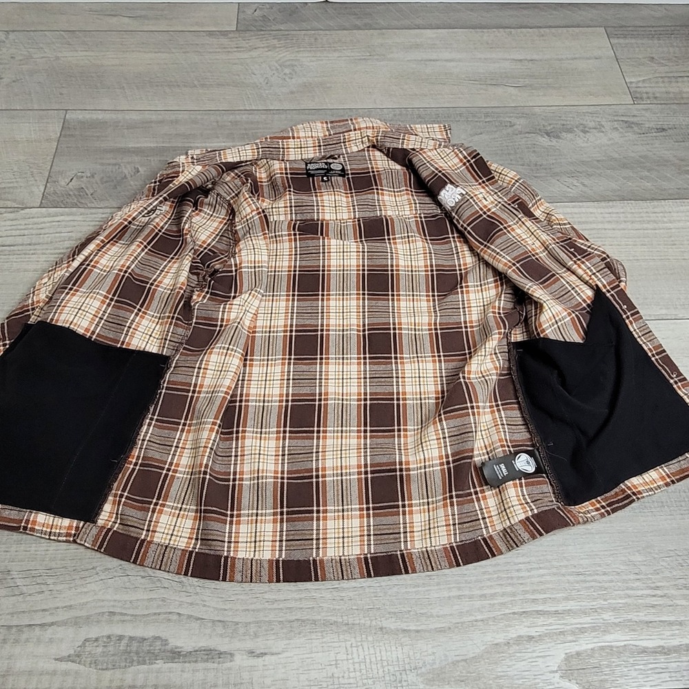 🐰Broken Promises x Happy Bunny Flannel Women's S Brown Plaid Graphic Y2K Art - Picture 9 of 16